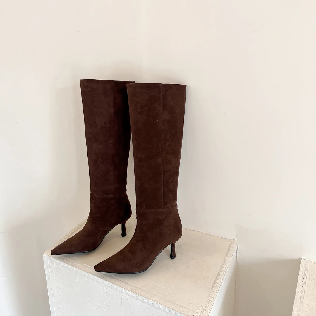 5.5手工欧美极简辣妹百搭显瘦尖头极简堆堆长靴