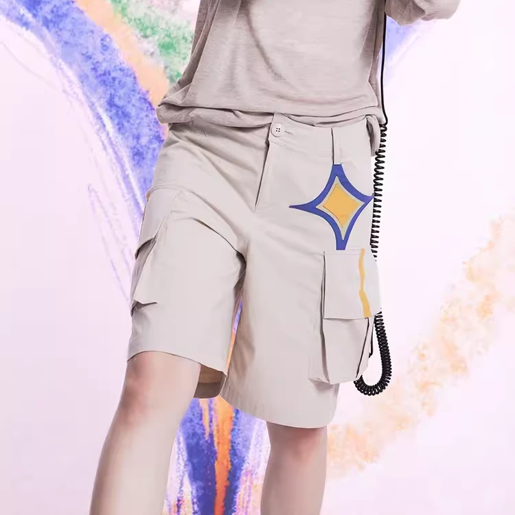 Oink oink 闪亮星波浪腰工装短裤女休闲美式五分裤