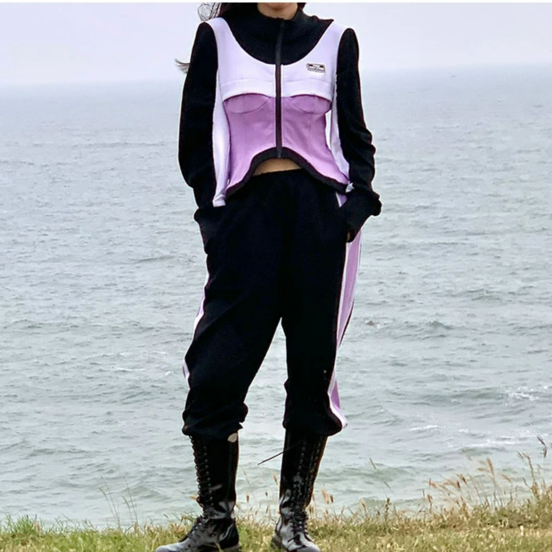 浮力【MOF少女百货】 F礼物商店超显瘦百搭改良舒适机车服运动套装