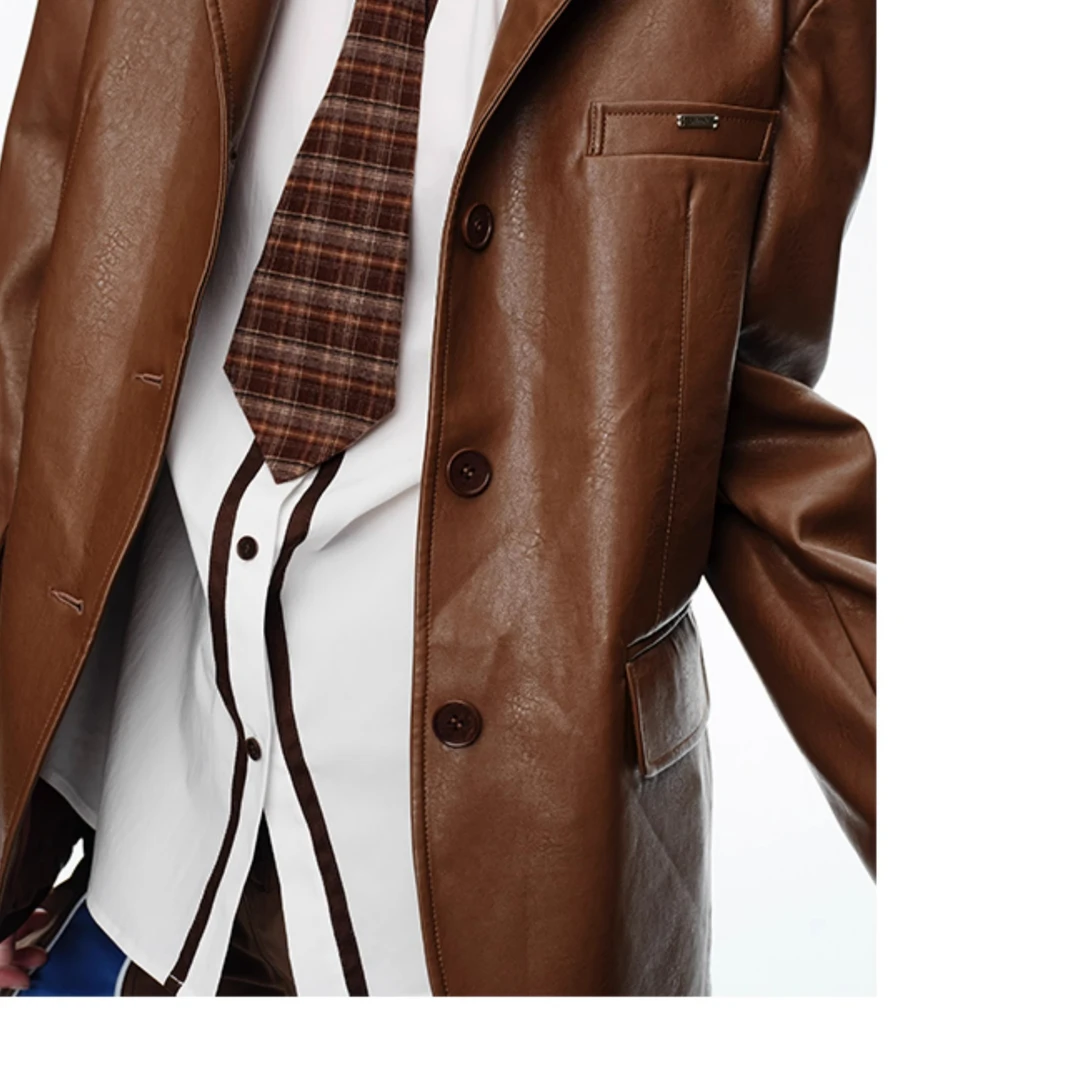 Oinkoink 复古彩色皮西装酷飒帅气设计感小众皮衣外套