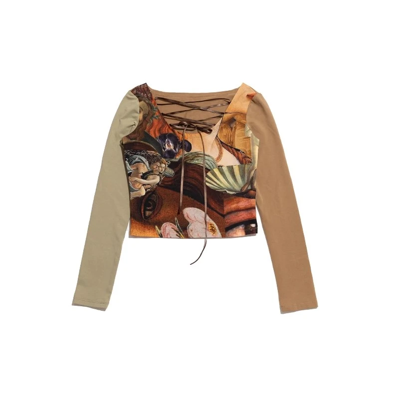 Next Passport 印花绑带U领长袖T恤