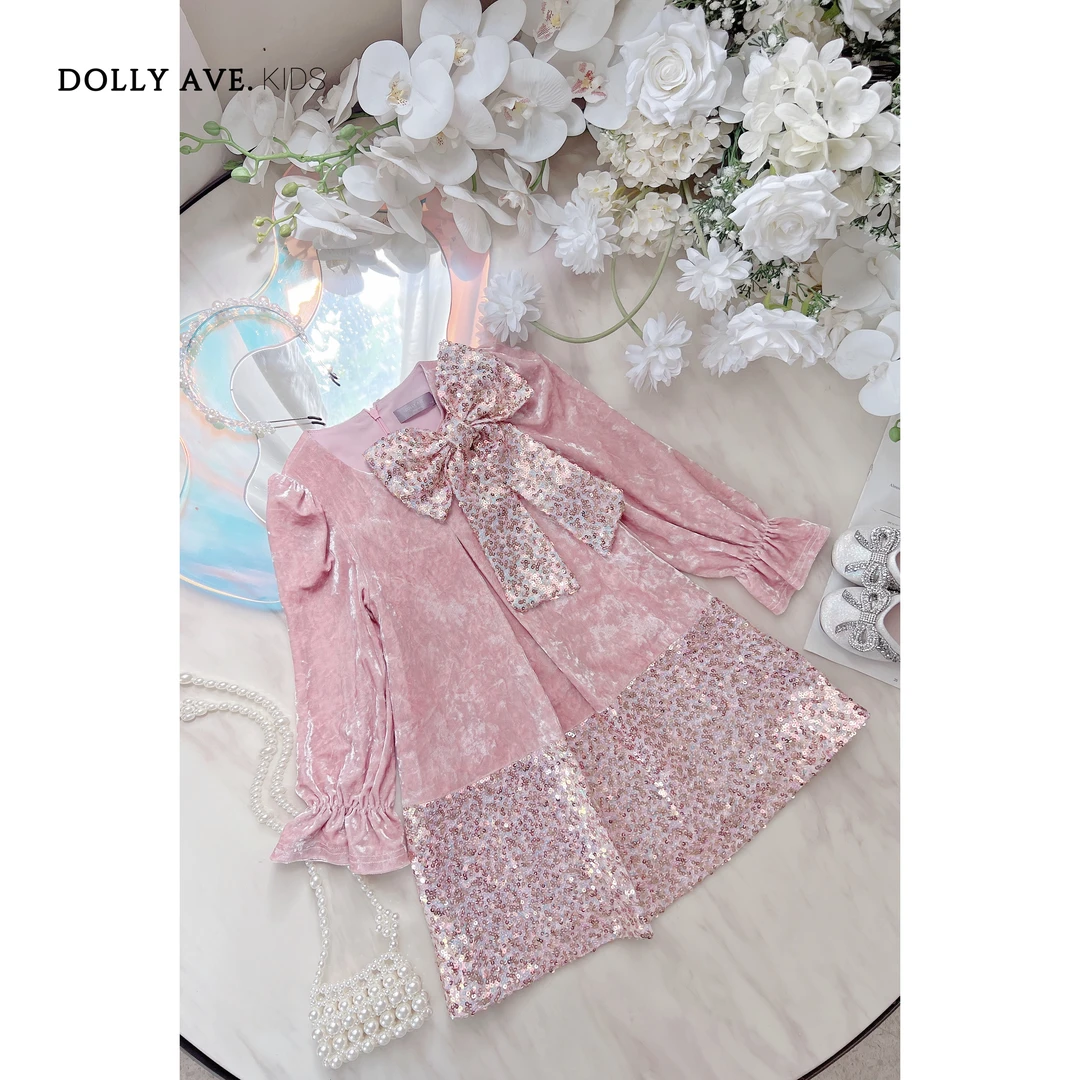 【现货】DollyAve知柔定制面料轻奢丝绒秋冬蝴蝶结公主连衣裙女童