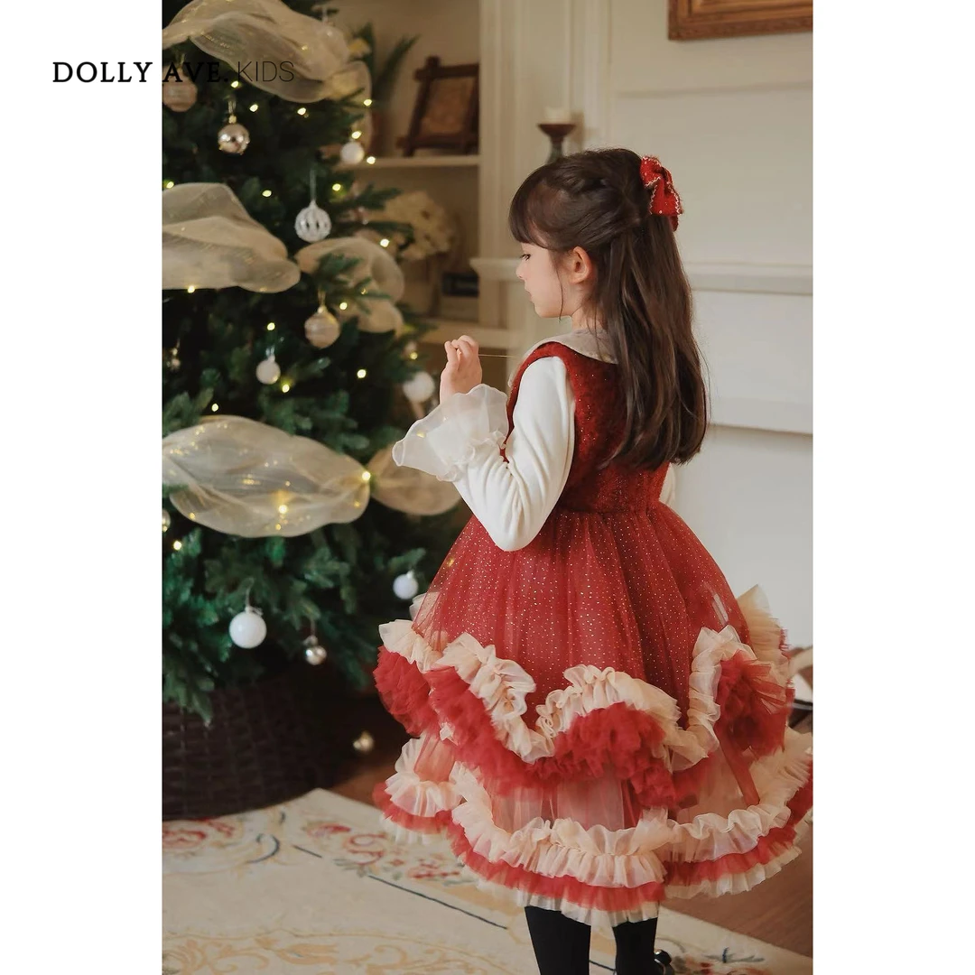 【惊喜时刻】Dolly Ave 美安 女童红色纱裙秋冬气质公主连衣裙儿童