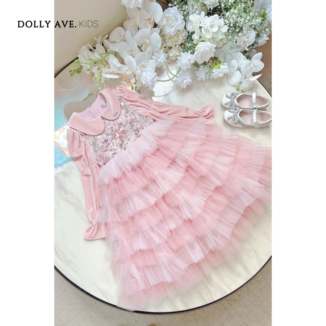 【现货】Dolly Ave 绮梦 定制珠片绣女童丝绒长袖蛋糕裙公主连衣裙