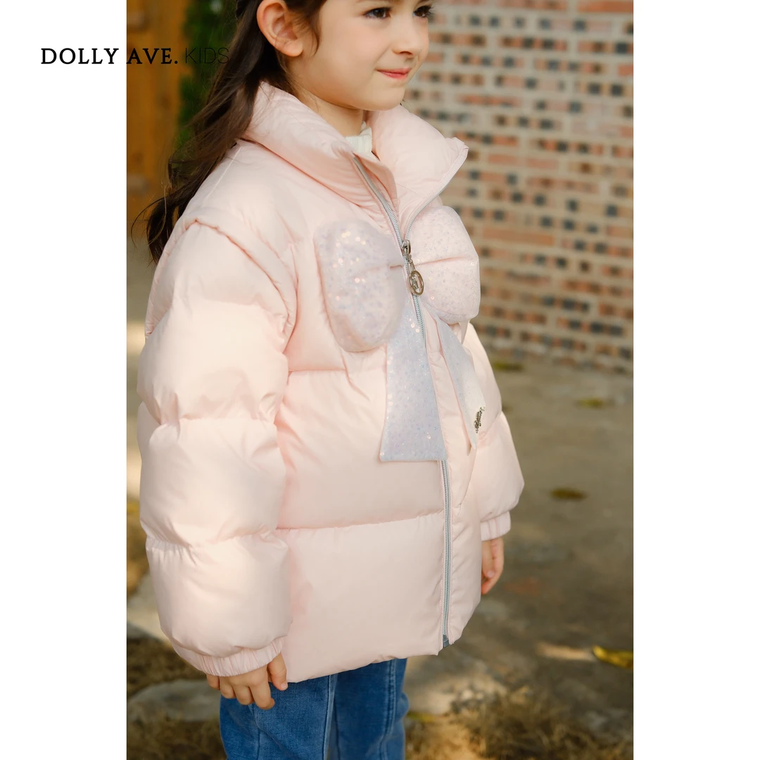 Dolly Ave 美少女 90白鸭绒甜美蝴蝶结袖两穿羽绒服
