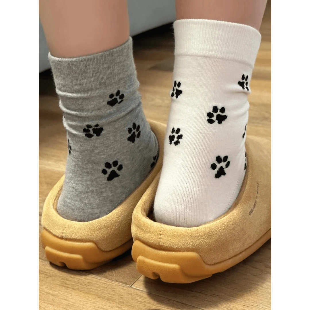 袜子女韩系ins时尚设计小狗爪印中筒袜春秋学院风可爱个性潮流