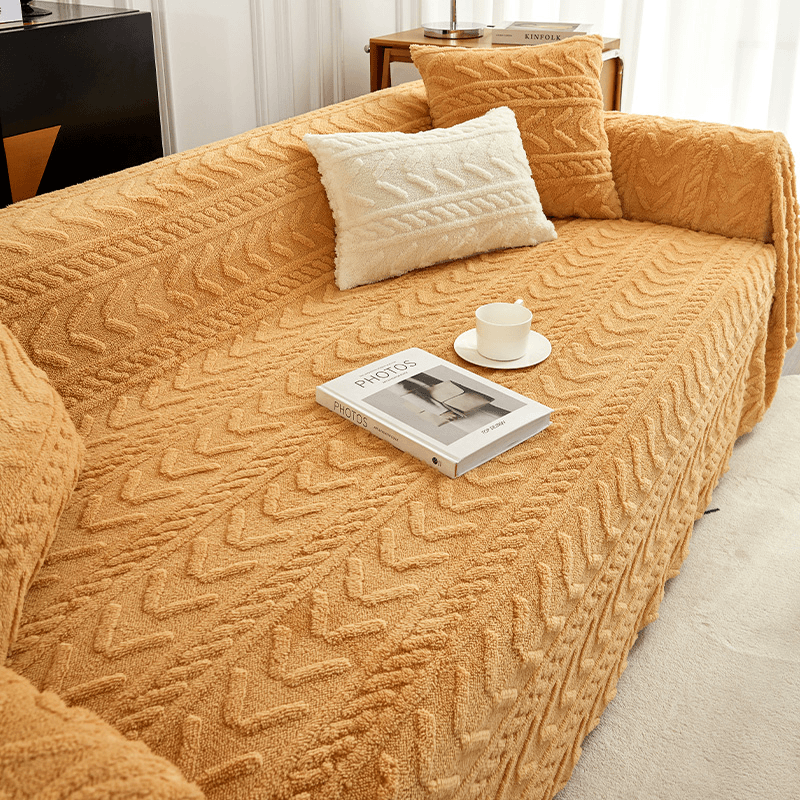 撸猫感冬季毛绒沙发盖巾防猫抓ins风沙发毯全盖全包万能沙发套罩
