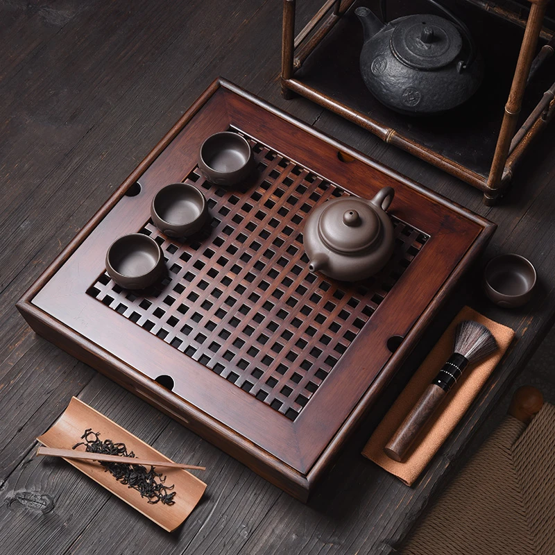 家用胡桃色储水式茶盘 正方形茶托盘简约家居百搭茶台蓄水盛水盘