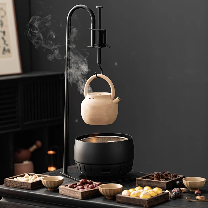 围炉煮茶吊架炭烤炉家用自在钩悬挂式煮奶茶罐茶壶烤火炉套装吊炉