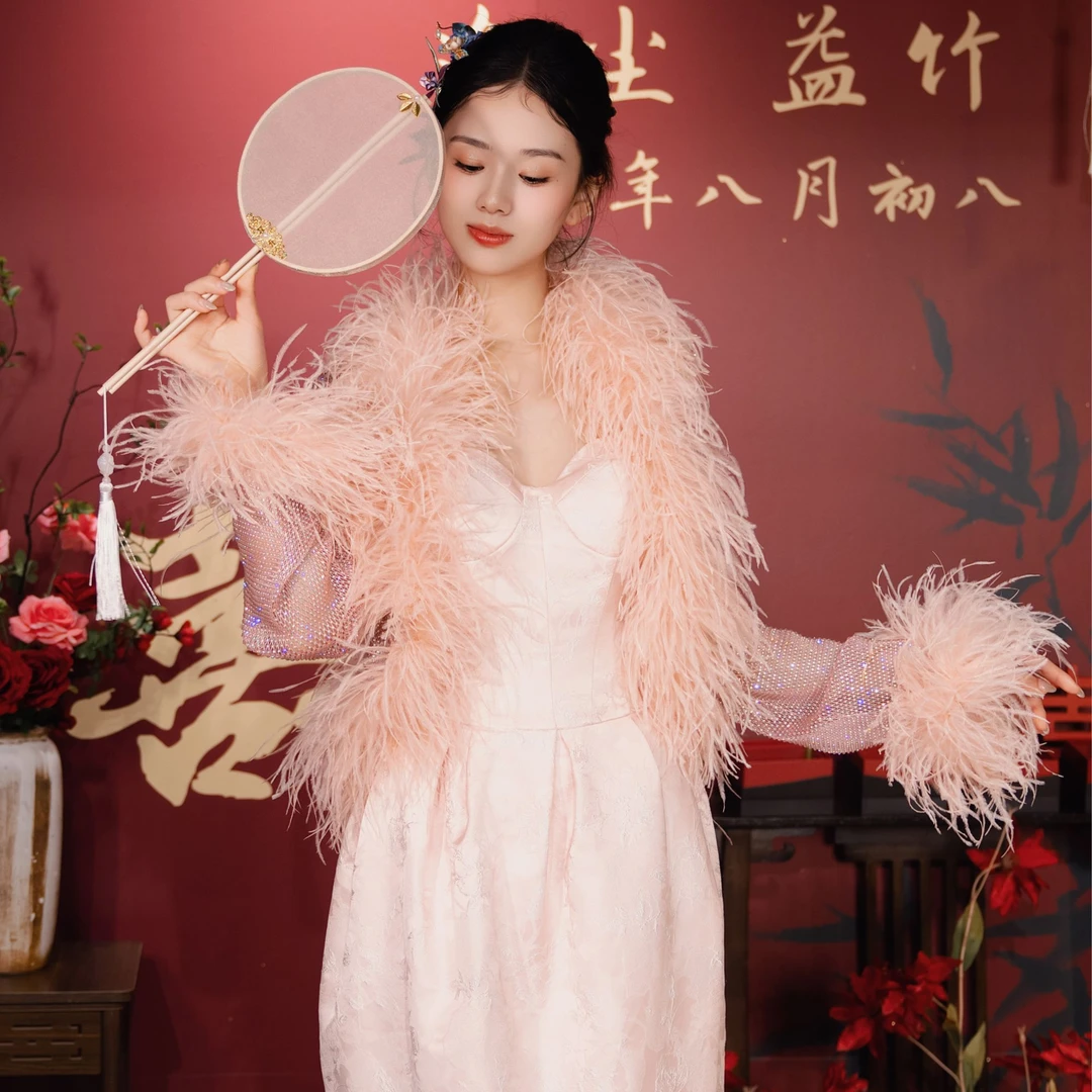 SSURMOON苏蔓•颜序国风礼服|羽毛气质短款仙女羽毛外套