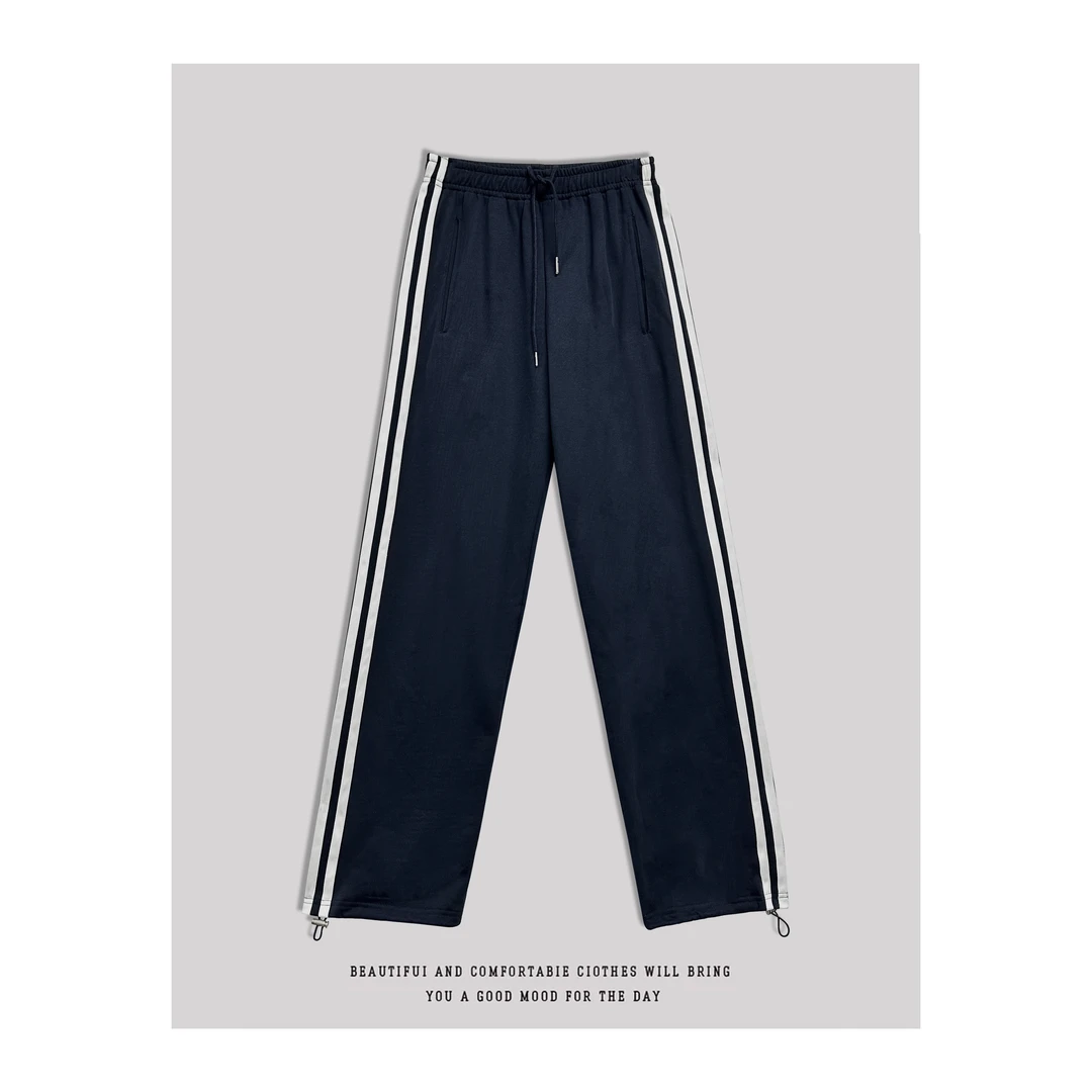 AIMURSE 小众设计师 时尚休闲百搭女士轻奢直筒条纹松紧裤 JYK559