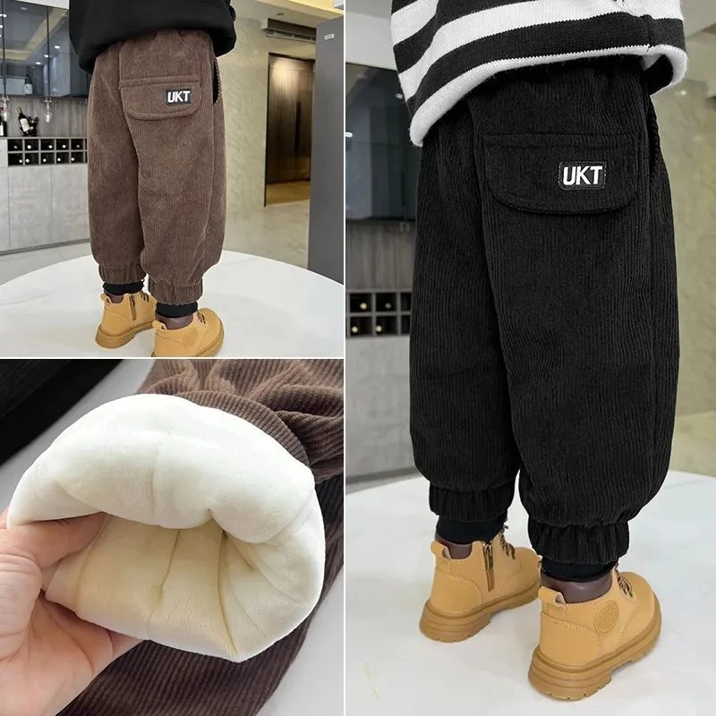 男童加绒加厚裤子冬季保暖儿童休闲裤宝宝外穿夹棉灯芯绒棉裤洋LB
