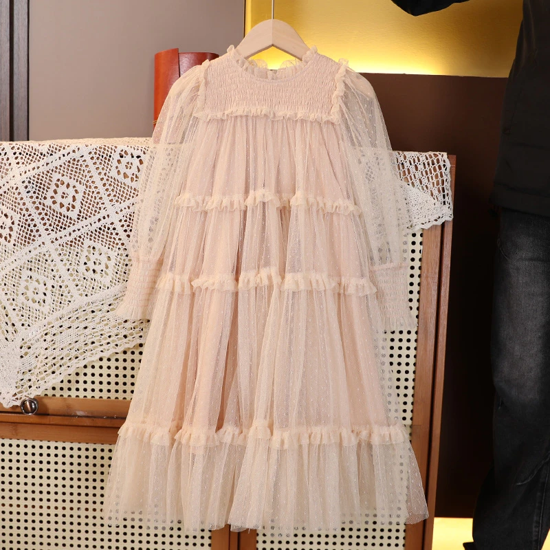 女童网纱连衣裙2025新款洋气儿童韩版长袖公主裙小女孩中长款裙子