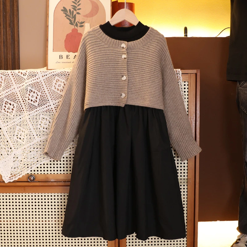 【甜】女童秋装连衣裙2024年秋季洋气儿童长袖韩版女孩小黑裙两件套