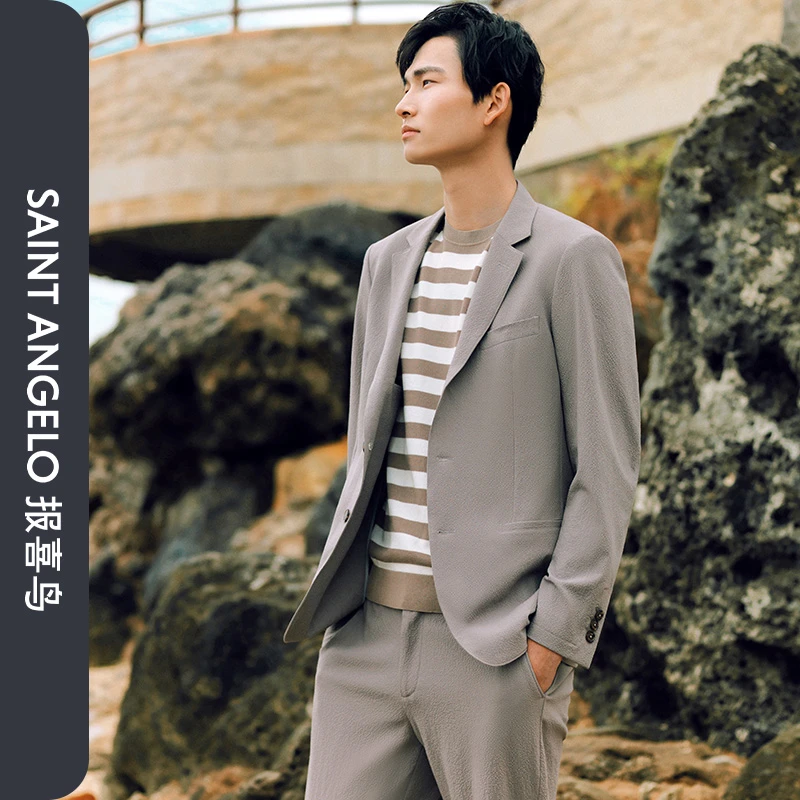 【泡泡纱单西】高能感小弹簧西服报喜鸟薄款时尚休闲修身西装