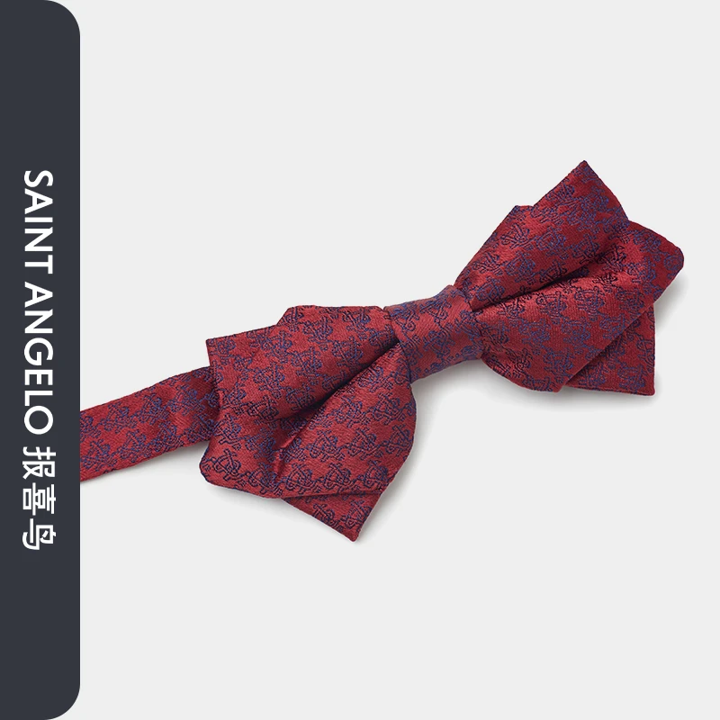 报喜鸟冬季新款桑蚕丝男士时尚商务休闲正装领部配饰红色字母领结