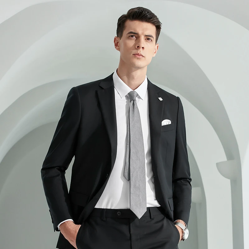 【绵羊毛+桑蚕丝-套装】报喜鸟四季款商务正装青年西服休闲男西装