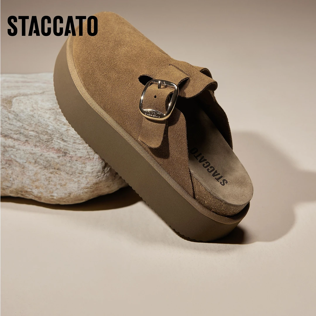 思加图秋季新款雅丹风复古勃肯鞋穆勒拖厚底拖鞋女鞋EN312CH4