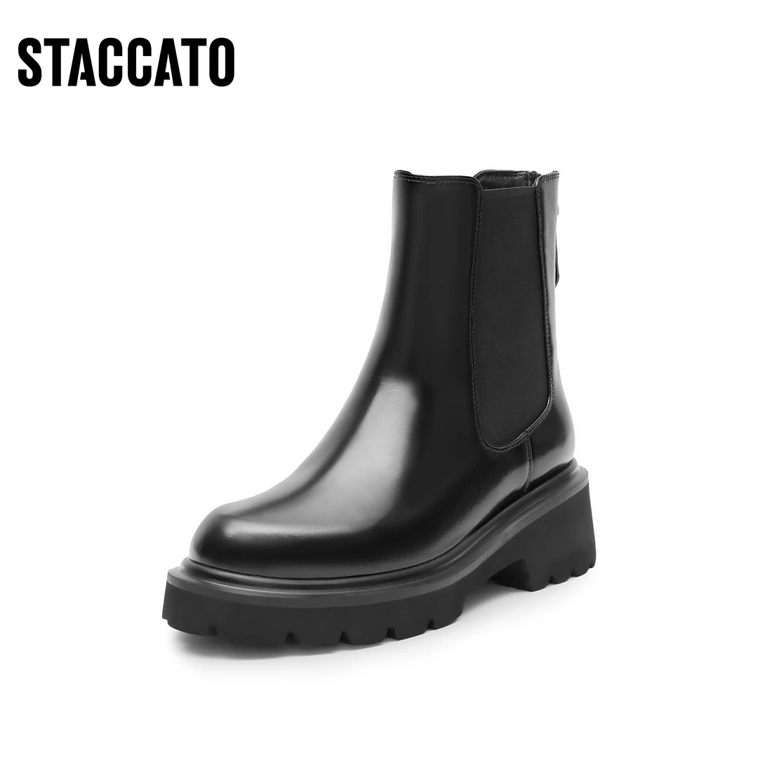 思加图冬季新款英伦风切尔西靴烟筒靴短靴厚底女靴子S5978DD3