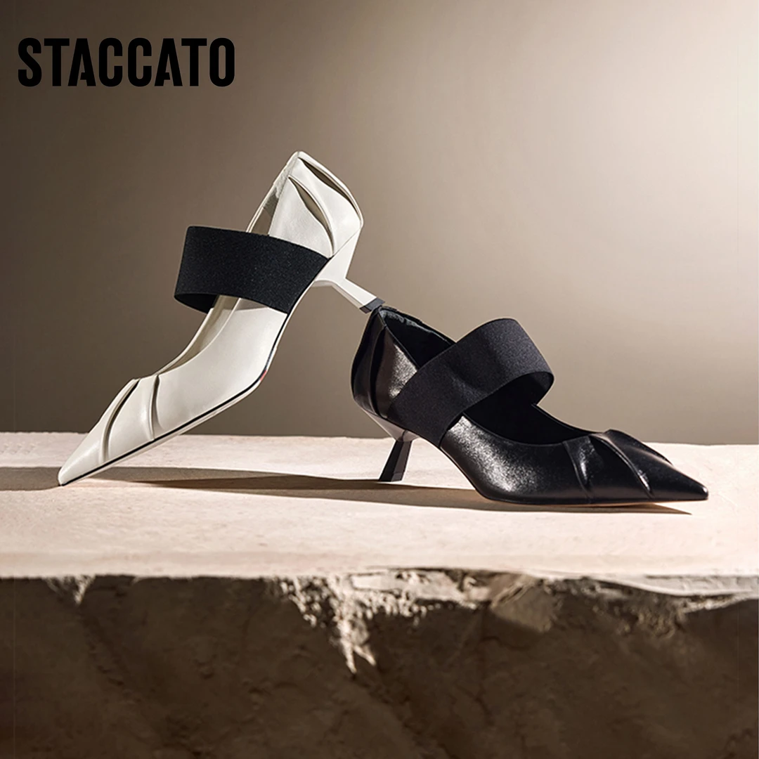 思加图秋季新款可颂鞋尖头玛丽珍鞋细跟鞋单鞋优雅女EZQ05CQ4