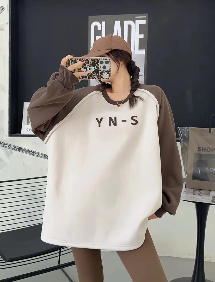 [处理]/冬季加绒加厚大码时尚气质韩版卡通简约加厚卫衣女（6503）