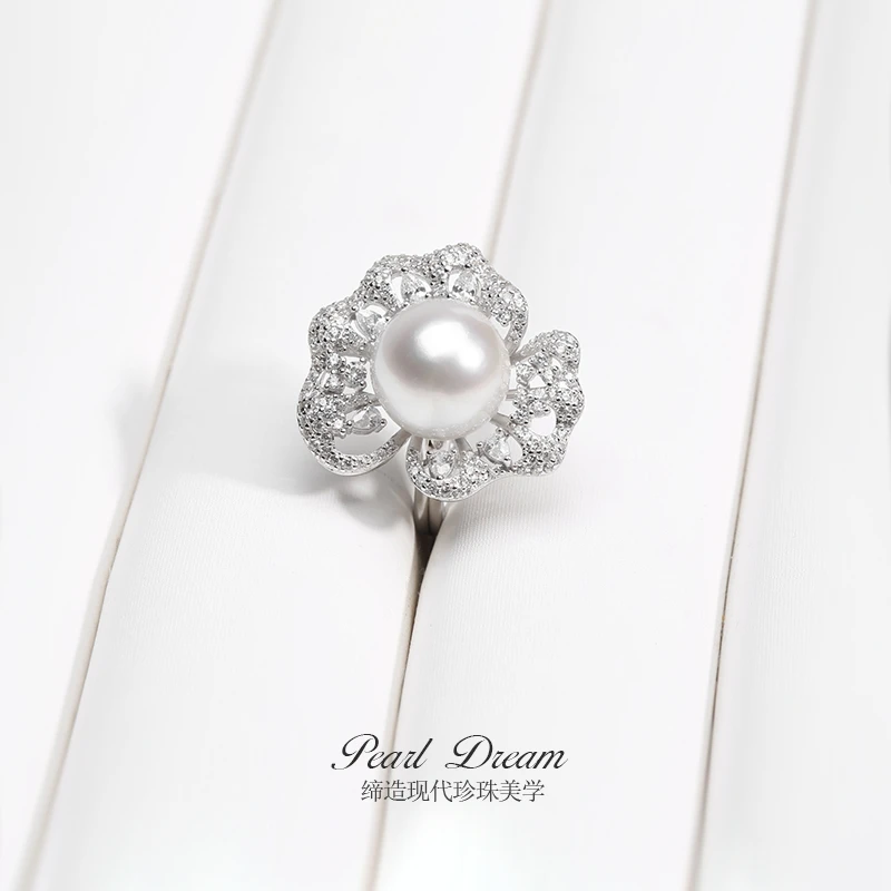 PearlDream澳白海水珍珠澳洲白珠银S925珍珠戒指白色镶钻12-13mm