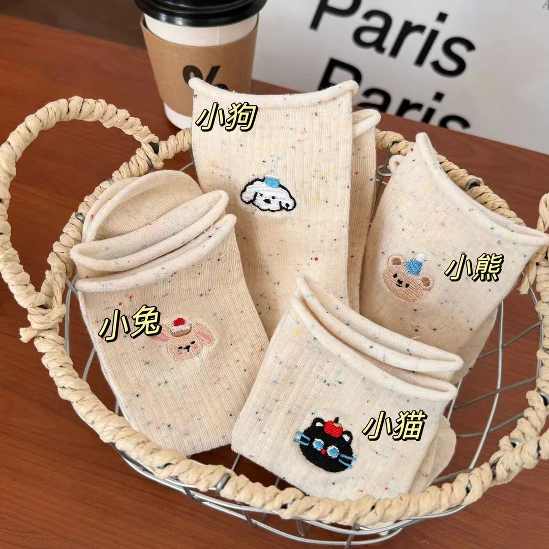 点子纱秋冬卡通可爱袜子女生中筒堆堆袜学生ins提花日系女袜T