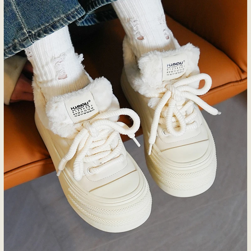 环球加绒松糕鞋女2025新款秋冬季加厚小白鞋毛毛鞋厚底板鞋时尚