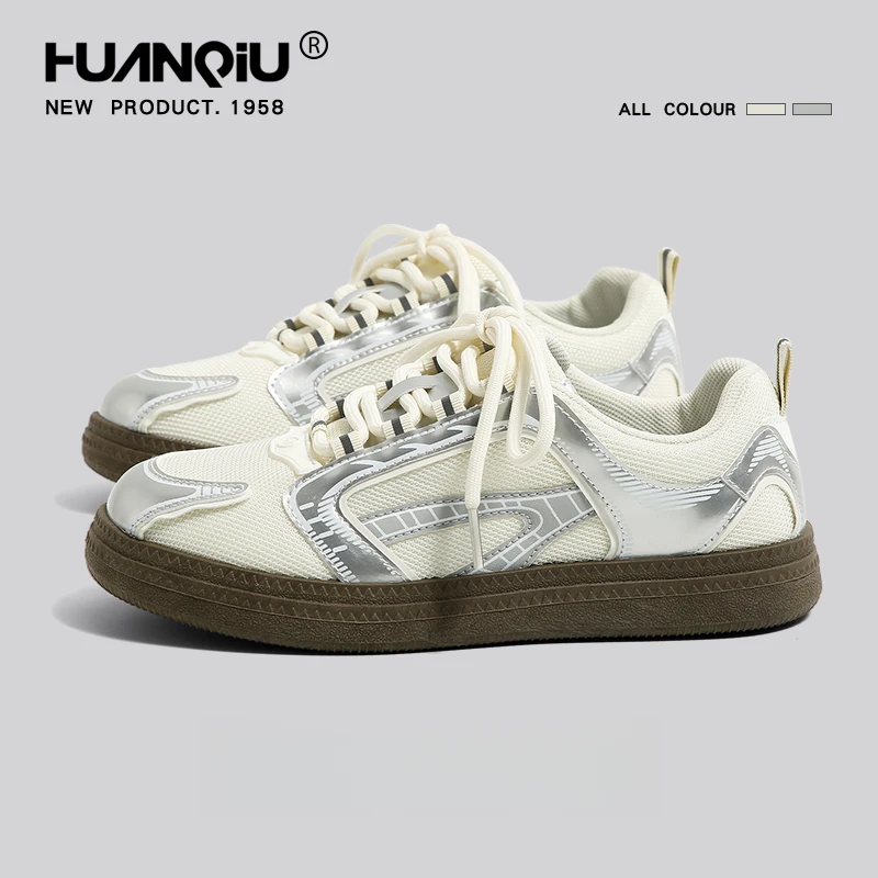 环球银色德训鞋女2025新款夏季厚底复古透气休闲百搭低帮运动板鞋