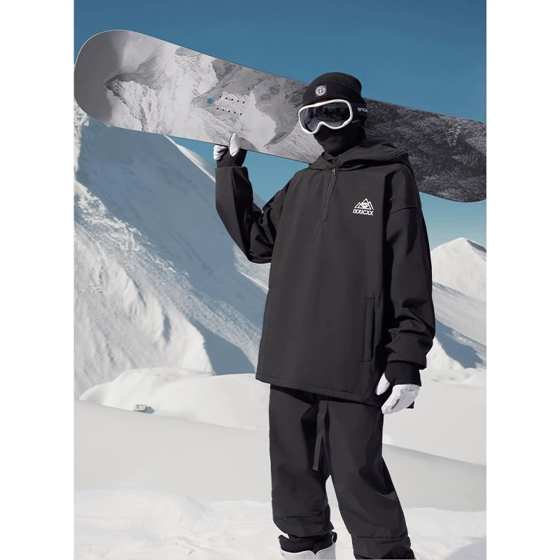 黑色情侣滑雪服男防风零下40度防寒服加绒雪山服高级感滑雪裤套