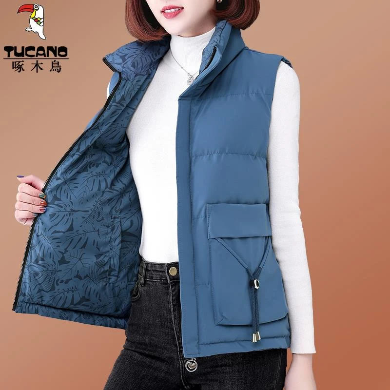 【官方】啄木鸟双面穿马甲女短款背心外套2023年冬季新款坎肩马夹