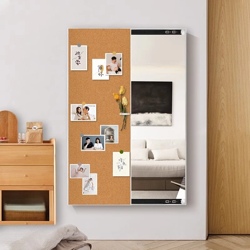 隐藏穿衣镜软木板家用挂墙全身镜推拉可关闭照片墙装饰遮挡试衣镜