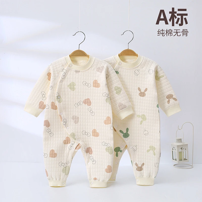 男女宝宝哈衣连身衣新生儿薄棉全衣无骨婴儿衣服婴幼儿保暖连体衣