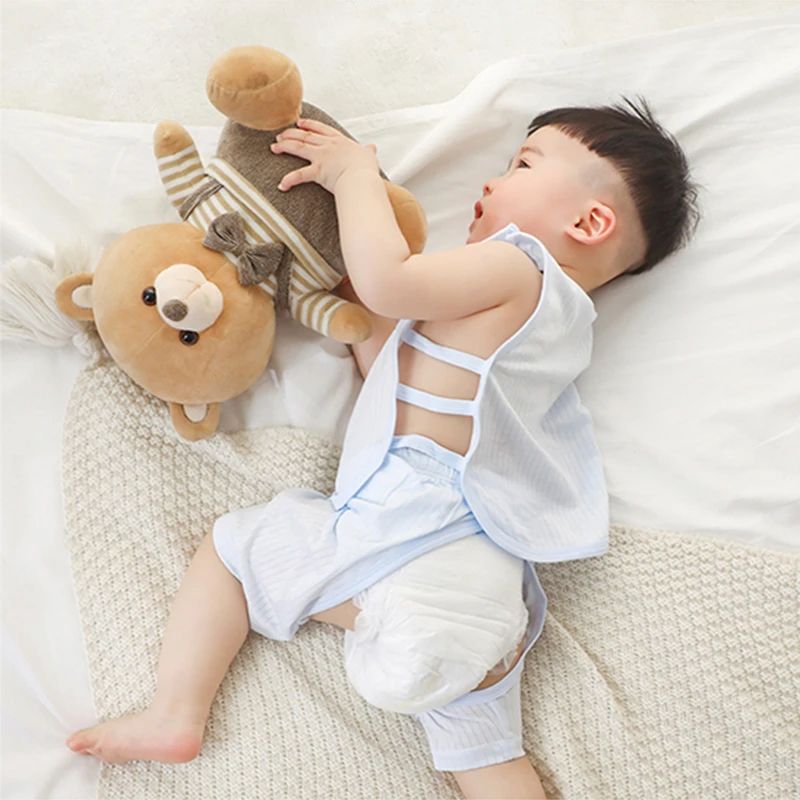 婴儿夏装套装分体琵琶衣无袖短裤开档男女宝宝衣服透气镂空新生儿