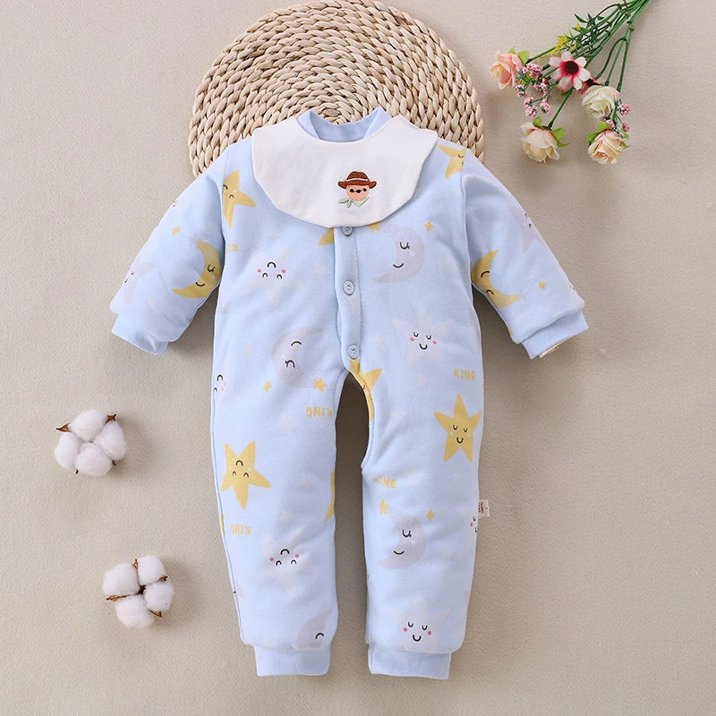 200克水洗棉花棉衣新生儿婴幼儿宝宝连体衣薄棉开裆春秋天外出穿