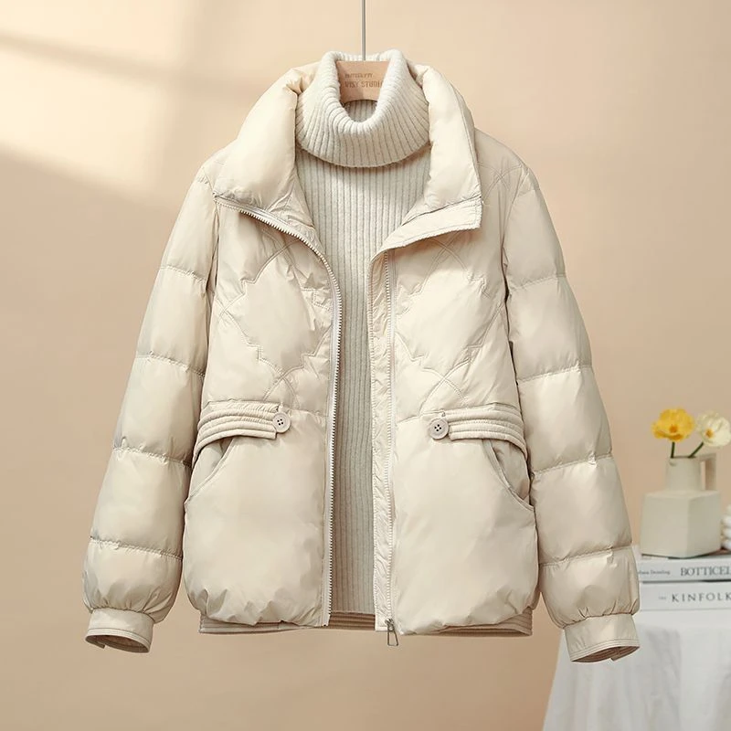 羽绒服短款羽绒服女2023年新款时尚立领羽绒服百塔保暖冬装