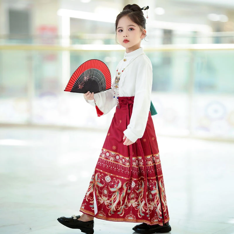 女童古装套装马面裙长袖秋季儿童童装改良明制汉服古风唐装中国风