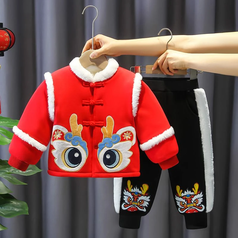 儿童拜年服冬季新款喜庆儿童过年服新年衣服龙年宝宝周岁礼服童装