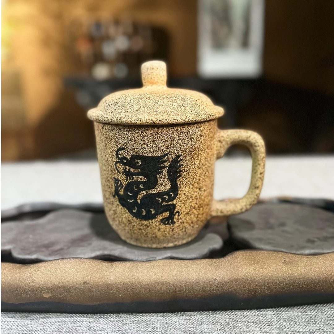 平定砂器-冠窑国非遗砂器家用办公十二生肖杯耐热男女带茶漏茶杯
