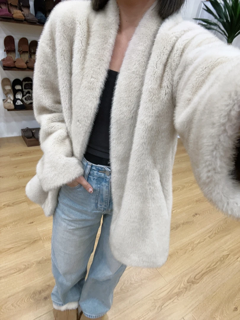 环保毛毛外套 极简中长款602