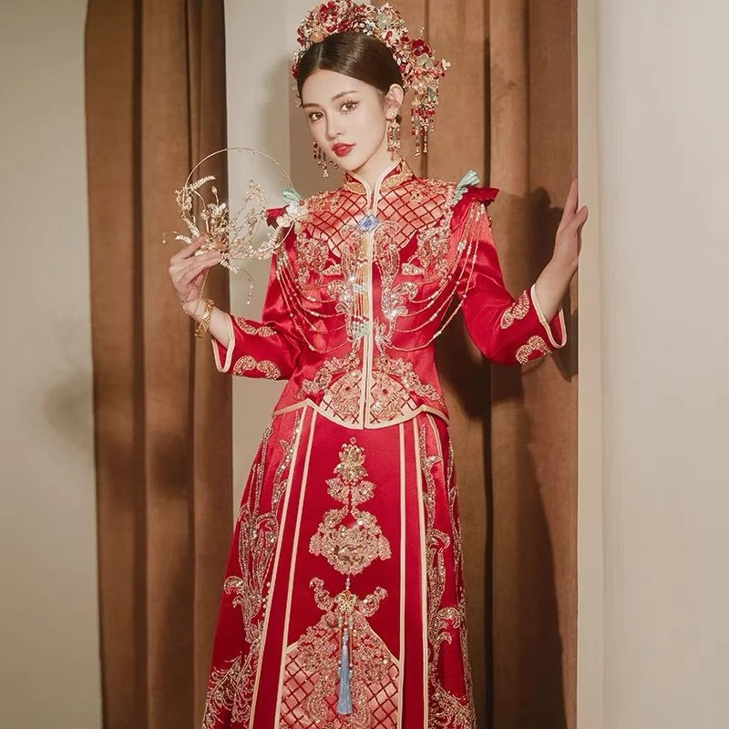 缎面 秀禾服新娘2025年新款结婚中式礼服复古嫁衣女敬酒服秀禾