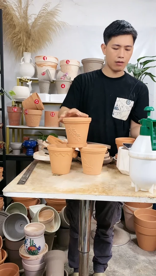 【闪购商品】红陶20CM以下13*13红陶浮雕3图案 3盆3托