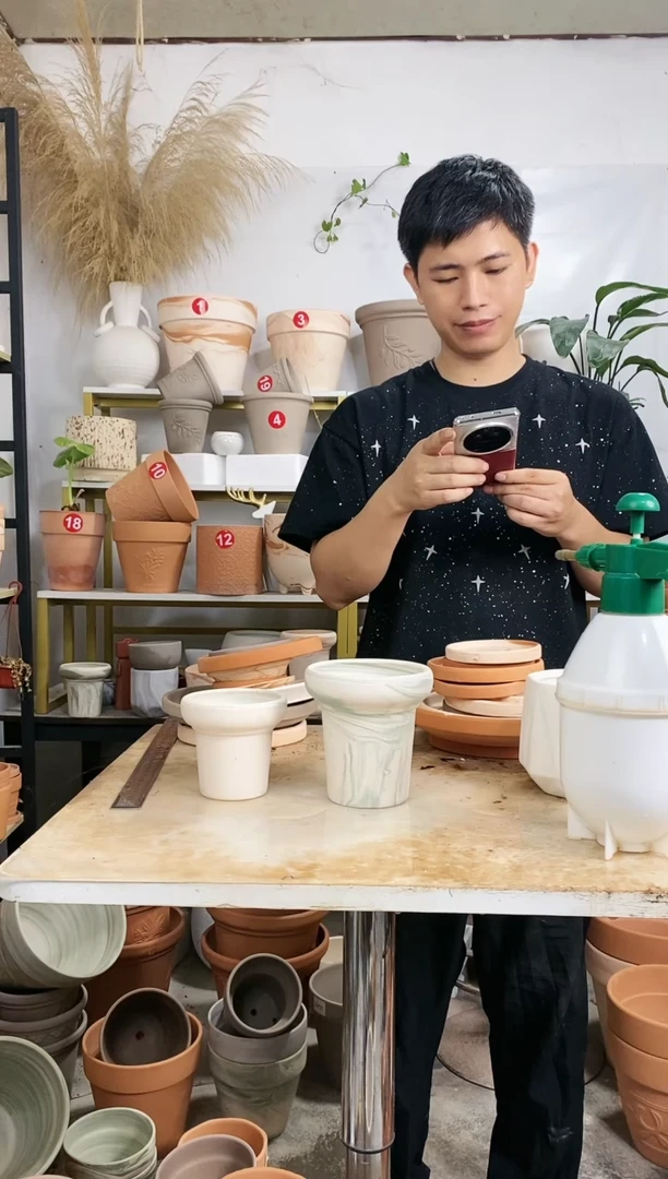 【闪购商品】红陶20CM以下11+13组合绿白陶蘑菇盆 2盆无托