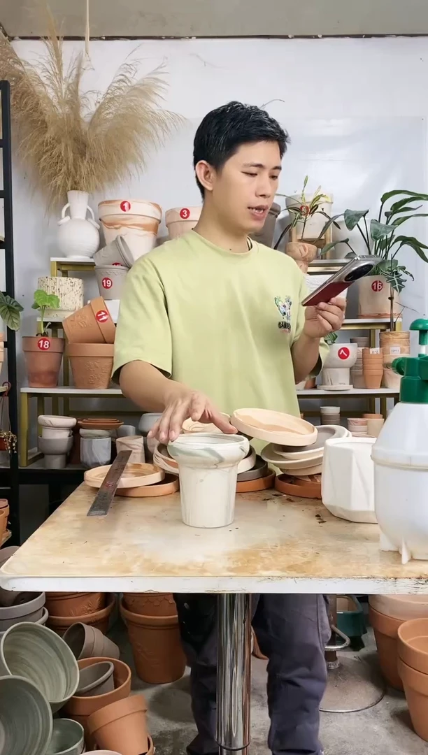 【闪购商品】红陶20CM以下13*13绿白陶蘑菇盆 1盆无托