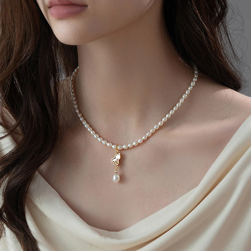 4mm高品质天然淡水珍珠项链女中国风气质轻奢高级葫芦吊坠小米珠