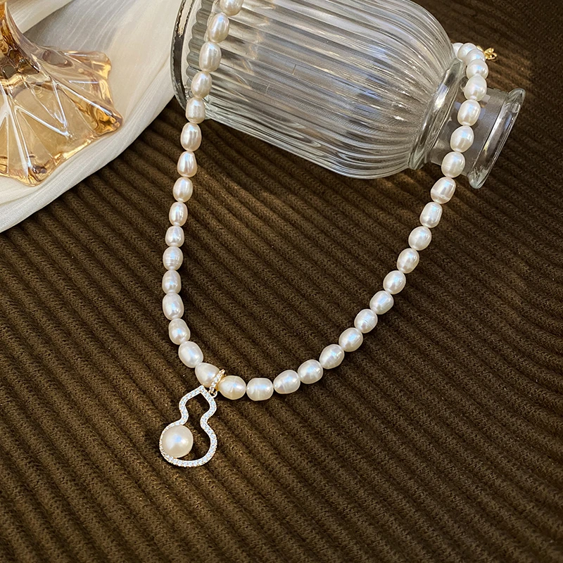 【促销活动送耳钉】国风设计葫芦吊坠天然淡水珍珠项链女气质锁骨链