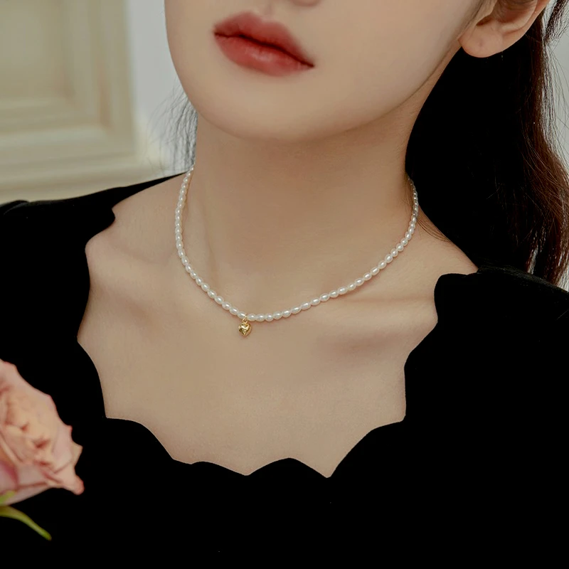 4-5mm天然淡水珍珠时尚百搭项链女气质高级感小米珠爱心桃心颈链