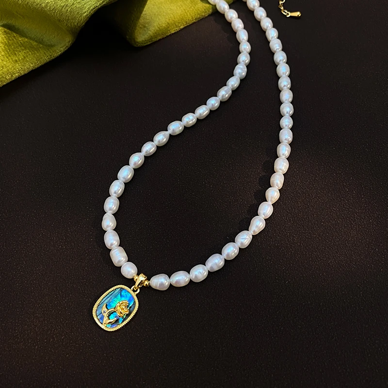 【幻境玫瑰】天然淡水珍珠项链女法式复古气质玫瑰花吊坠锁骨链