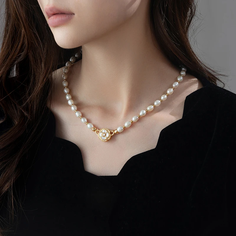 50cm长款天然淡水珍珠复古花朵项链女气质时尚轻奢小香风锁骨链