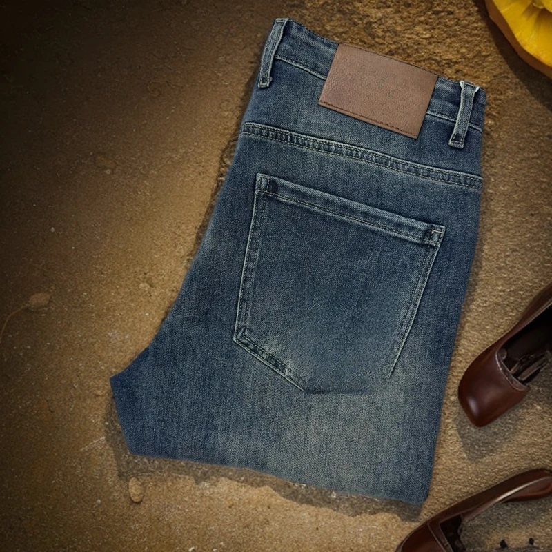 欧货时尚蓝色百搭水洗直筒牛仔裤男秋季新款弹力休闲长裤 602